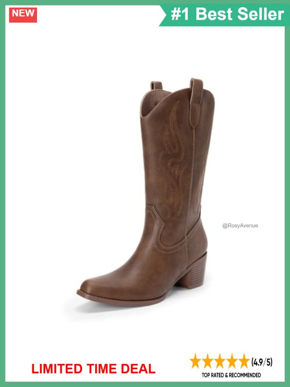 Faux Leather Square Toe Embroidered Western Cowboy Boots Block Heel